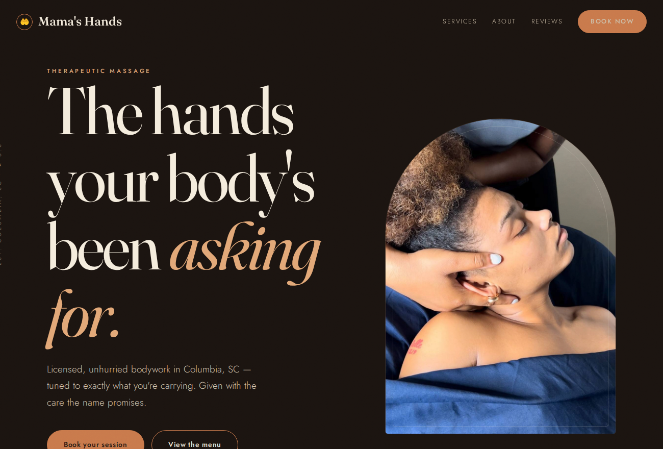 Mama's Hands therapeutic massage booking site