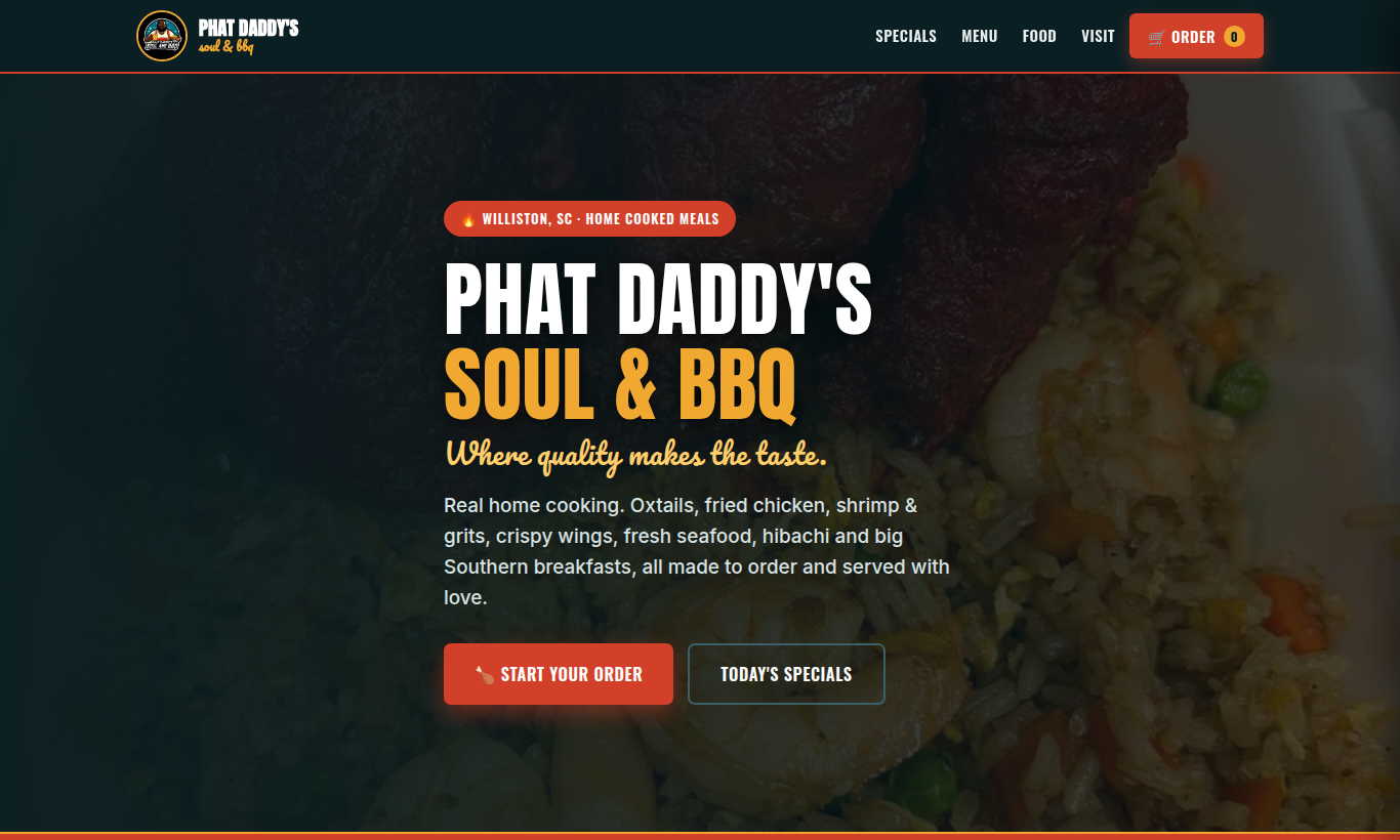 Phat Daddy's Soul And BBQ online ordering site