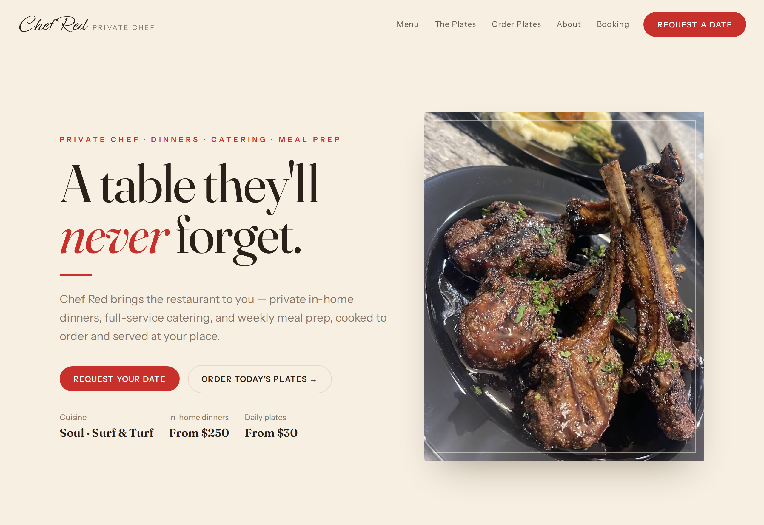 Chef Red private chef booking site